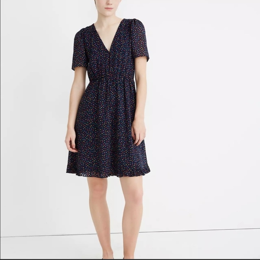 Madewell Dresses | Madewell Flutter-Sleeve Ruffle-Hem Dress In Sugar Dot az 10